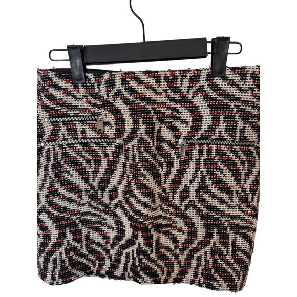 2$30 Zara XS Black Red & White Tweed Mini Skirt Zipper Pockets - Picture 1 of 14